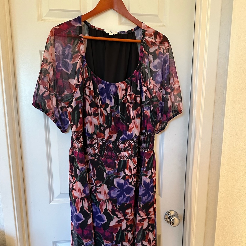 Flowery dress 2X terra and sky